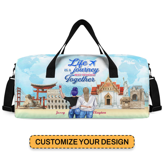 Life Is A Journey Best Traveled Together - Personalized Minimalist Duffle Bag SBMDBHA36