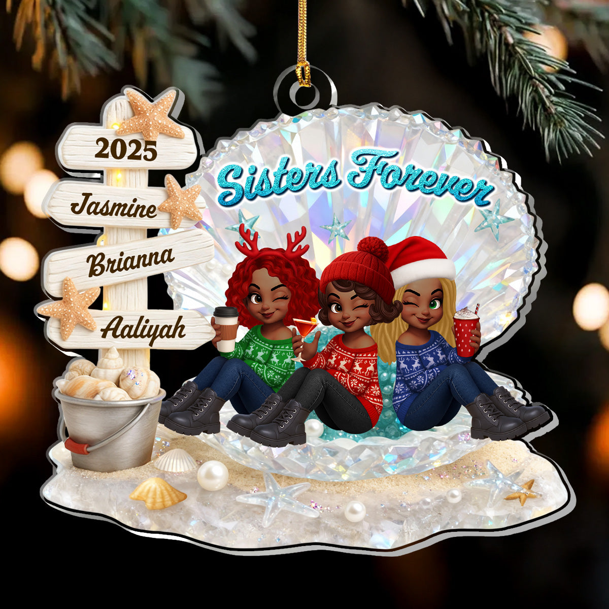 Besties And Sisters Forever - Personalized 1-Layer Acrylic Ornament
