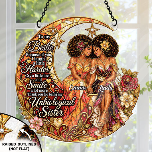 Thank You For Being My Unbiological Sister - Personalized 3D Custom Shape Stained Glass Suncatcher