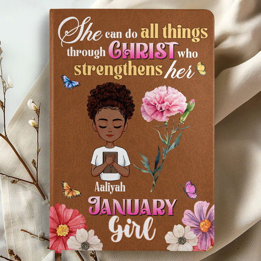 She Can Do All Things Through Christ Who Strengthens Her - Personalized Leather Cover Notebook