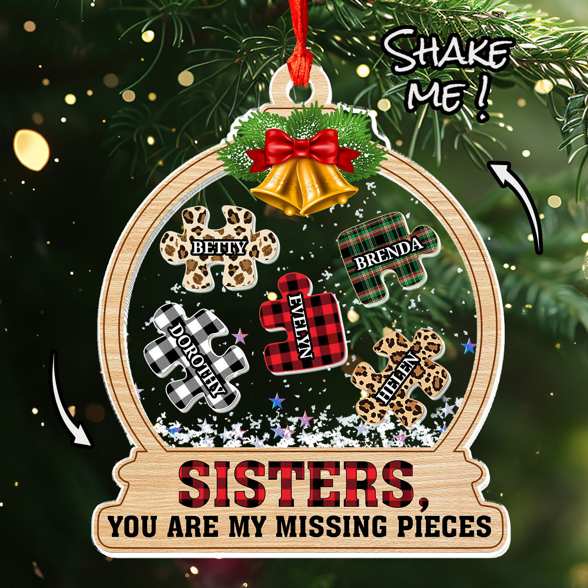 Sisters You Are My Missing Pieces - Personalized 3 Layered Christmas Shaker Ornament