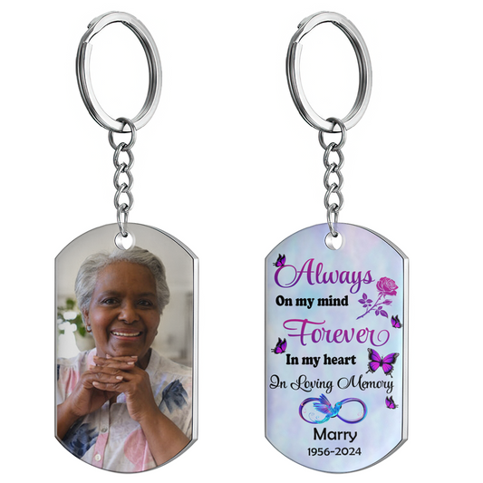 Always On My Mind Forever In My Heart - Personalized Stainless Steel Keychain