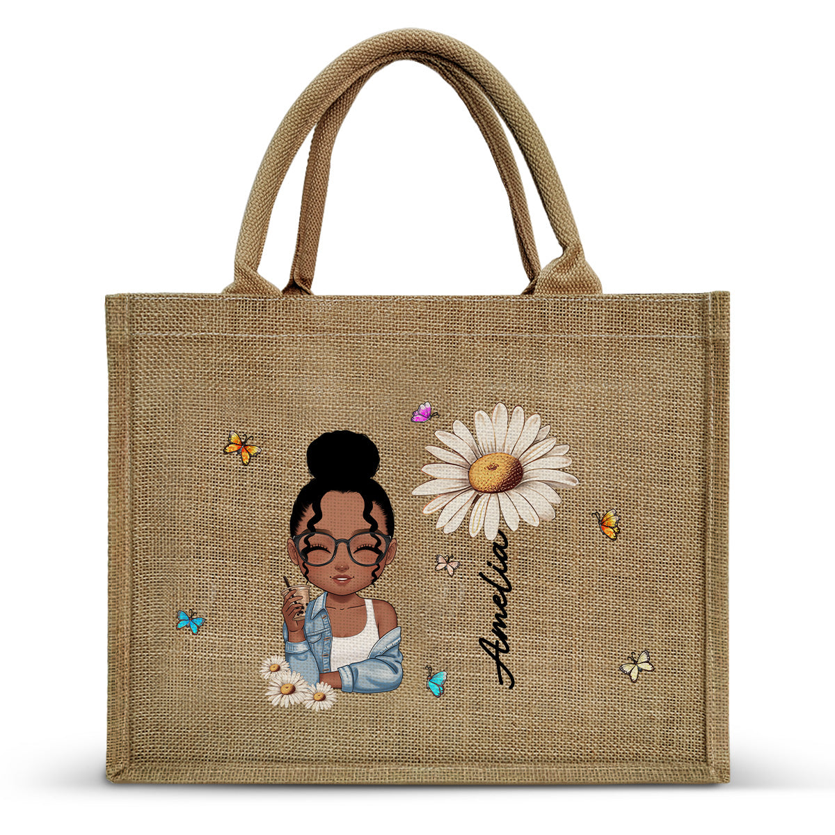 Girl With Flower - Personalized Jute Tote Bag