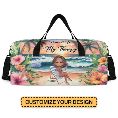 Travel Is My Therapy - Personalized Minimalist Duffle Bag SBMDBN46