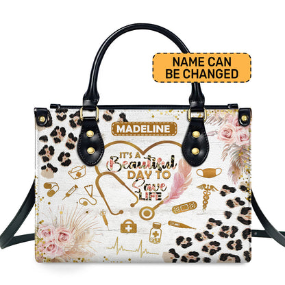 It's A Beautiful Day To Save Lives - Personalized Leather Handbag SBLHBLN1570TA