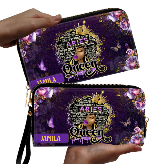 Zodiac Queen - Personalized Leather Clutch Purse