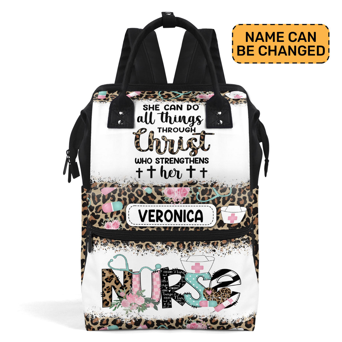 Nurse She Can Do All Things Through Christ - Personalized Duckbilled Backpack SBDBPLN1619M