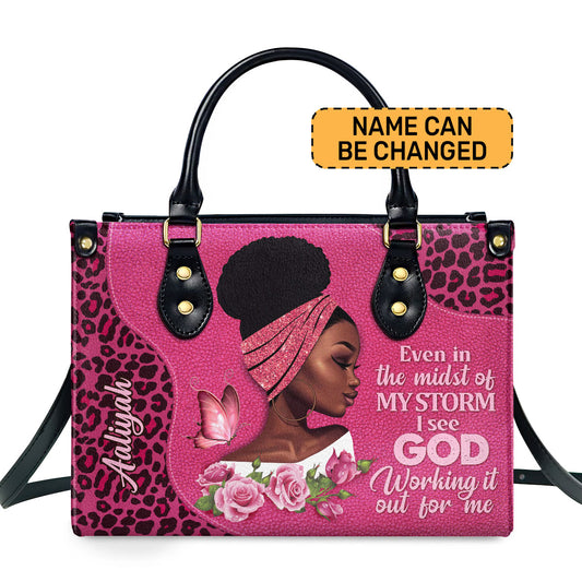I See God Working It For Me - Personalized Leather Handbag STB164