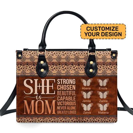 She Is Mom Butterfly - Personalized Leather Handbag SBLHBLM1420D