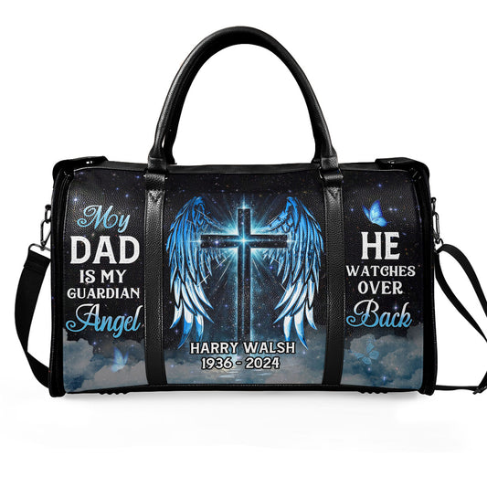 My Dad Is My Guardian Angel - Personalized Leather Duffle Bag