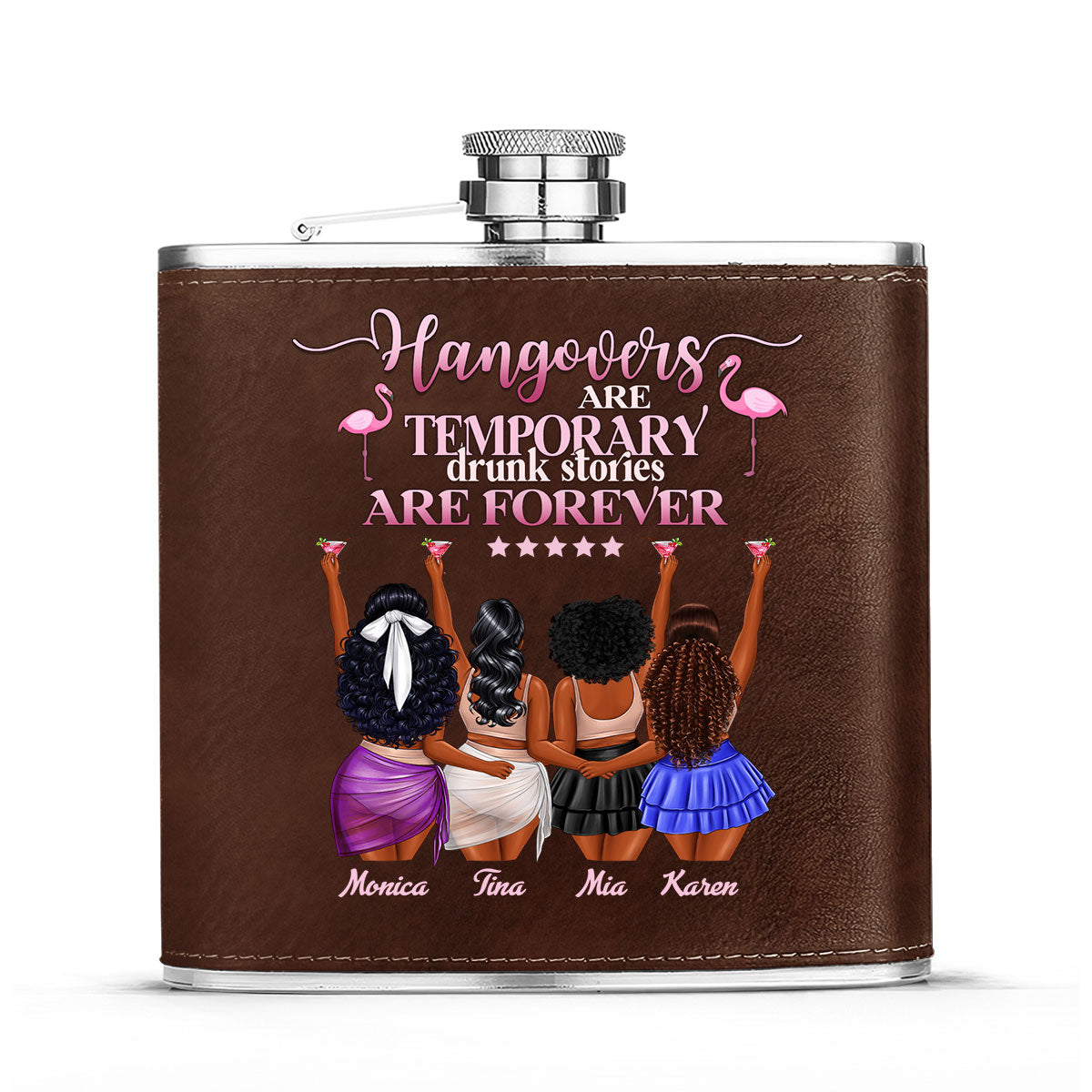 Hangovers Are Temporary Drunk Stories Are Forever - Personalized Leather Flask SBLFLALPA2517M