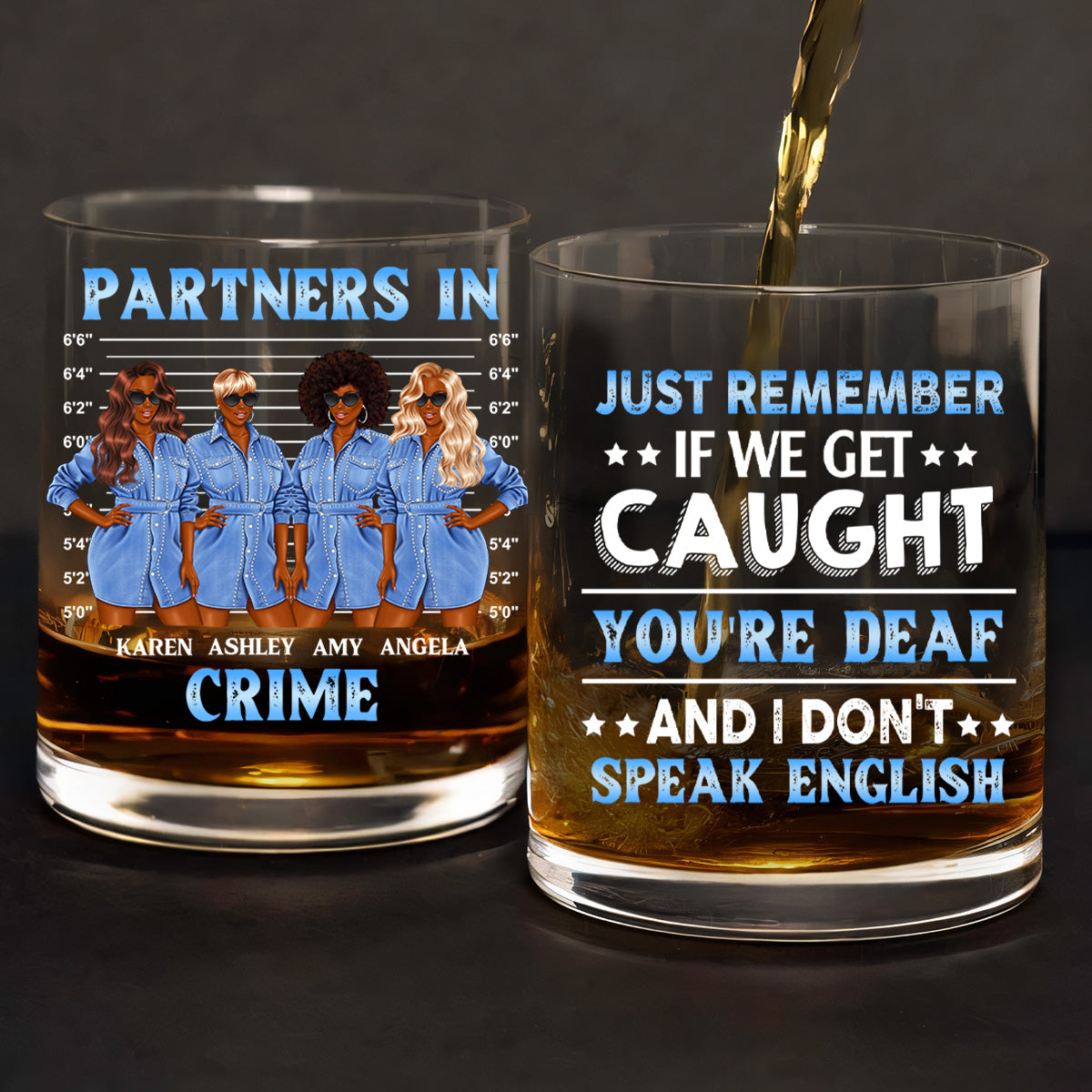 Partners In Crime - Personalized Round Whiskey Glass