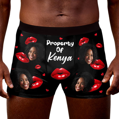 Kiss Lip Property of Wife - Personalized Men's Boxer Briefs