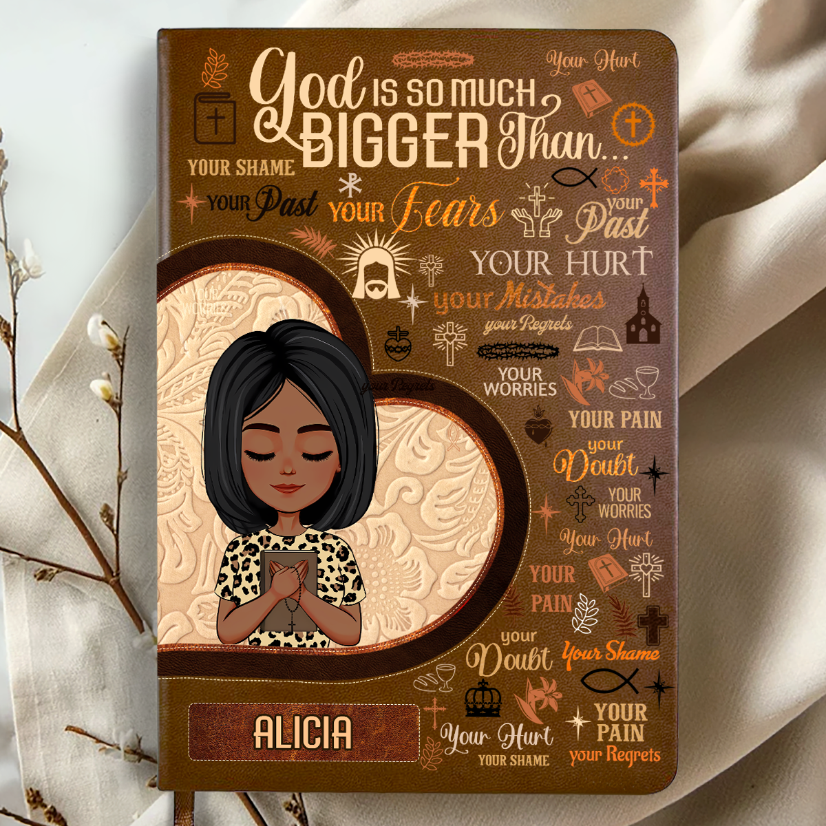 God Is So Much Bigger Than - Personalized Leather Cover Notebook