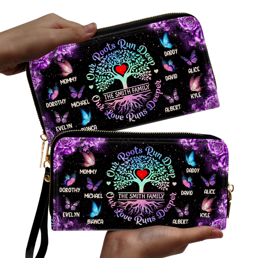 Our Roots Run Deep Our Love Runs Deeper - Personalized Leather Clutch Purse SBCPLM2546D