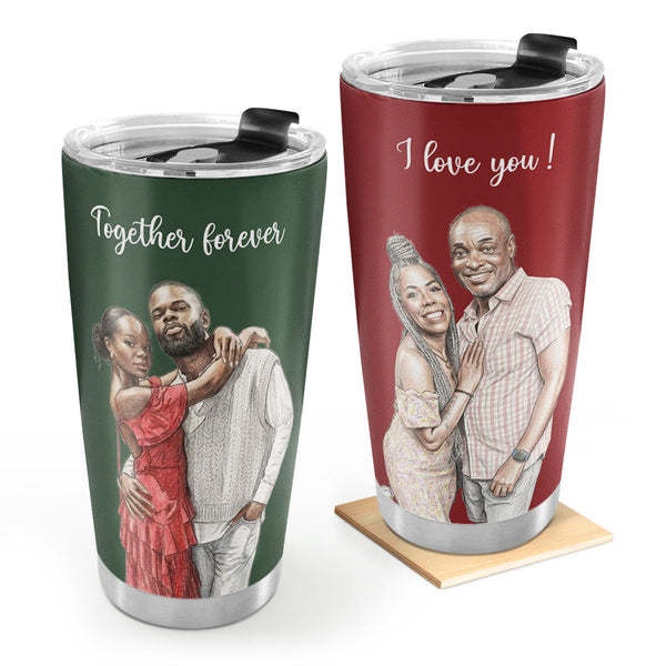 Custom Photo Colored Pencil Sketch Portrait Together Forever - Personalized Stainless Steel Tumbler