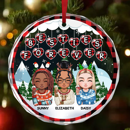 Besties Forever - Personalized Round Glass Ornament