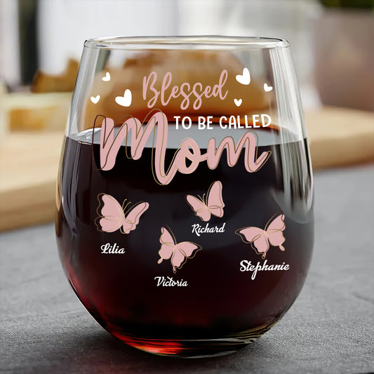 Blessed To Be Called Nana Butterfly - Personalized Stemless Wine Glass