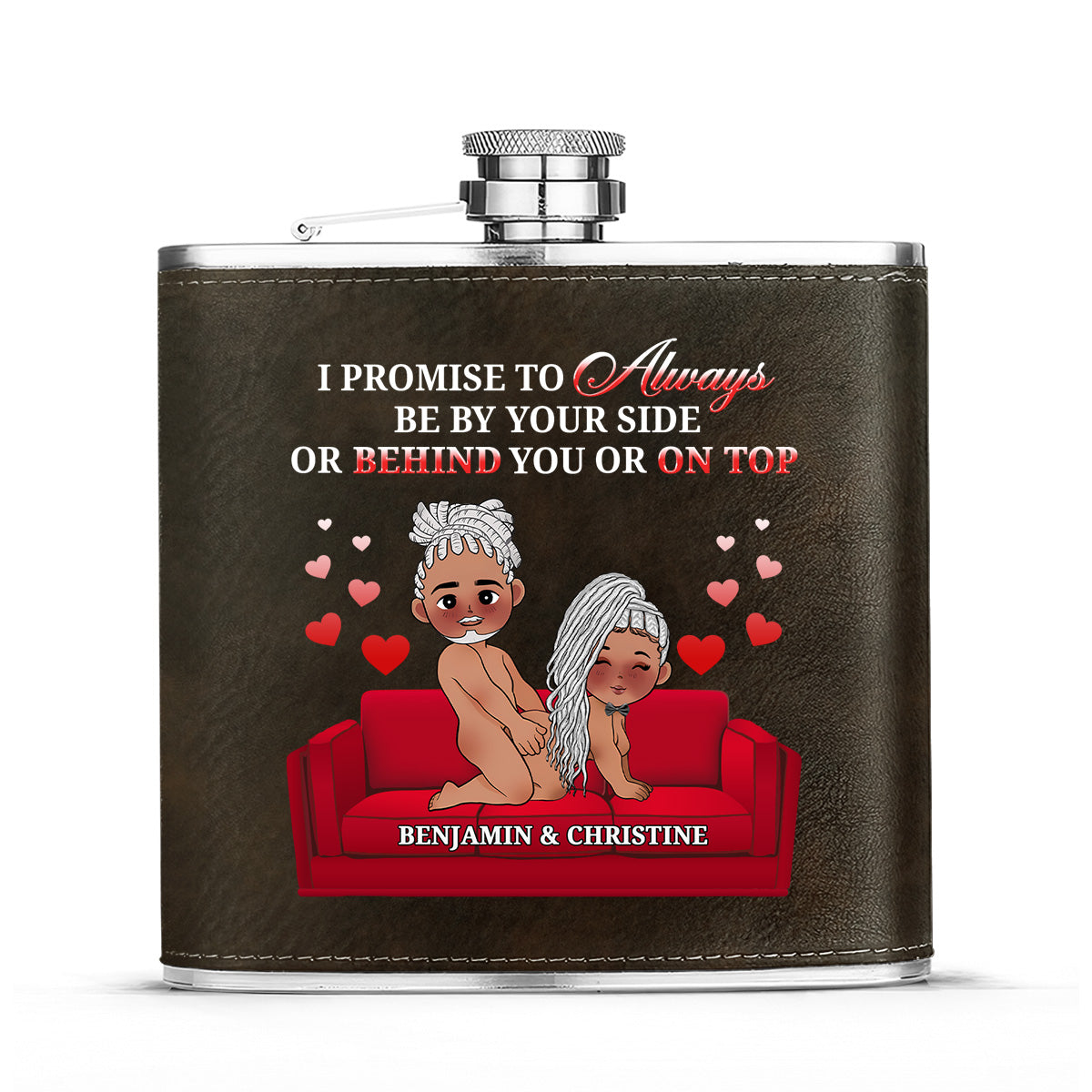 I Promise To Always Be By Your Side - Personalized Leather Flask