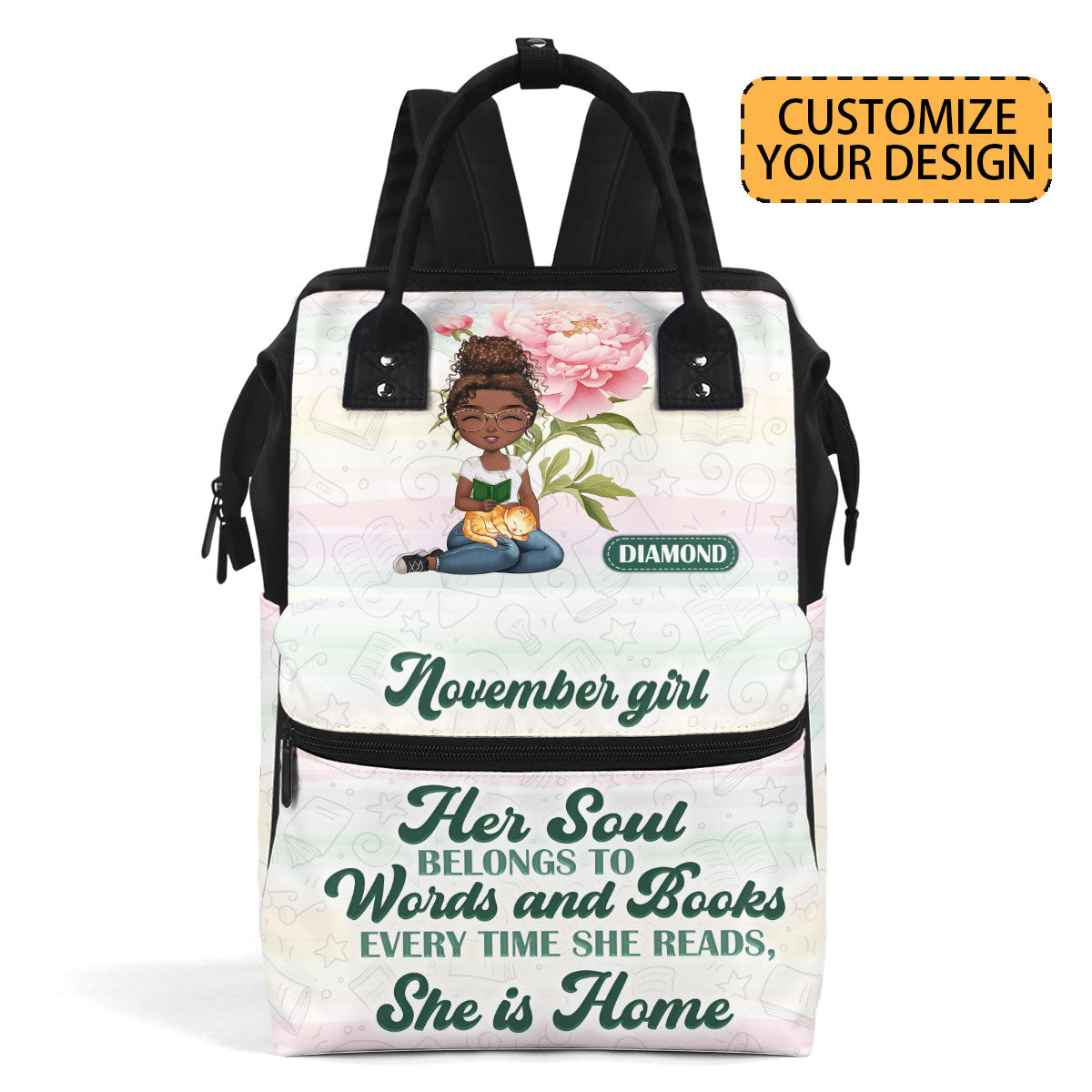 Every Time She Reads She Is Home Month Girl - Personalized Duckbilled Backpack SBDBPLN1326L