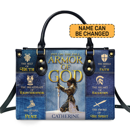 Put On The Full Armor Of God - Personalized Leather Handbag SBLHBHA49