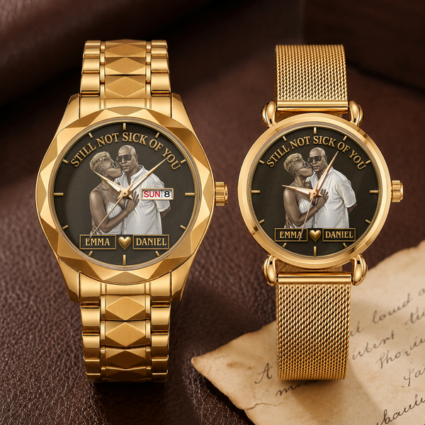 Custom Photo Husband Wife Couple Anniversary Gift Forever & Always - Personalized Couple Wrist Watch Set