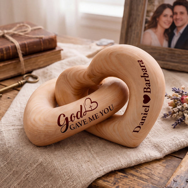 God Gave Me You - Personalized Interlocking Wooden Hearts