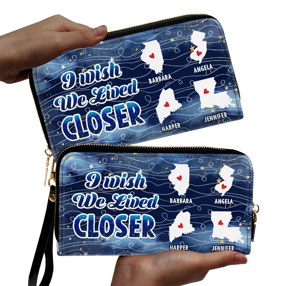 I Wish We Lived Closer - Personalized Leather Clutch Purse