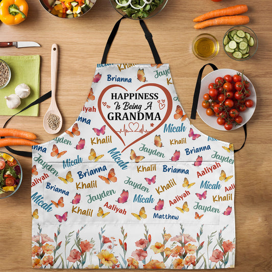 Happiness Is Being A Grandma - Personalized Apron With Pocket