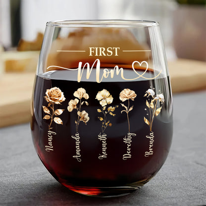 First Mom Now Grandma - Personalized Stemless Wine Glass