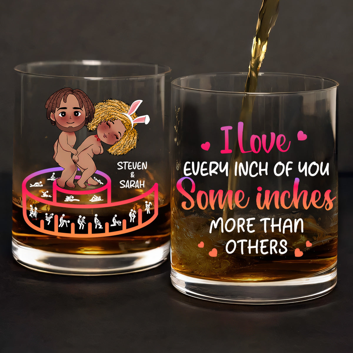 I Love Every Inch Of You - Personalized Round Whiskey Glass