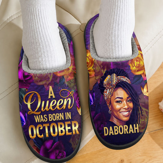 Custom Photo A Beautiful Queen - Personalized Flat Warm Slippers