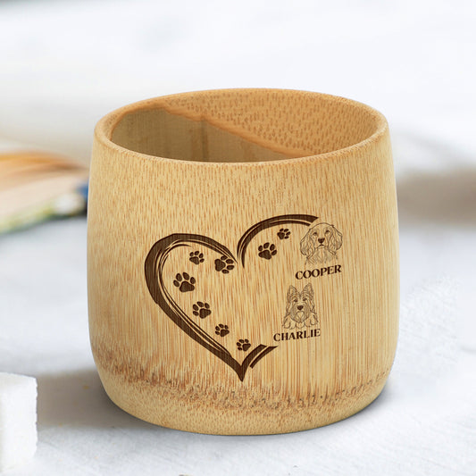 Dog Heart Paw Prints - Personalized Bamboo Cup