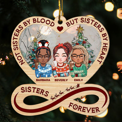 Not Sisters By Blood But Sisters By Heart - Personalized Suncatcher Ornament