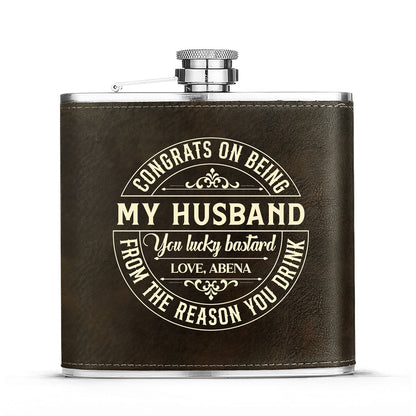 Congrats On Being My Husband - Personalized Leather Flask SBLFLALM2112TA