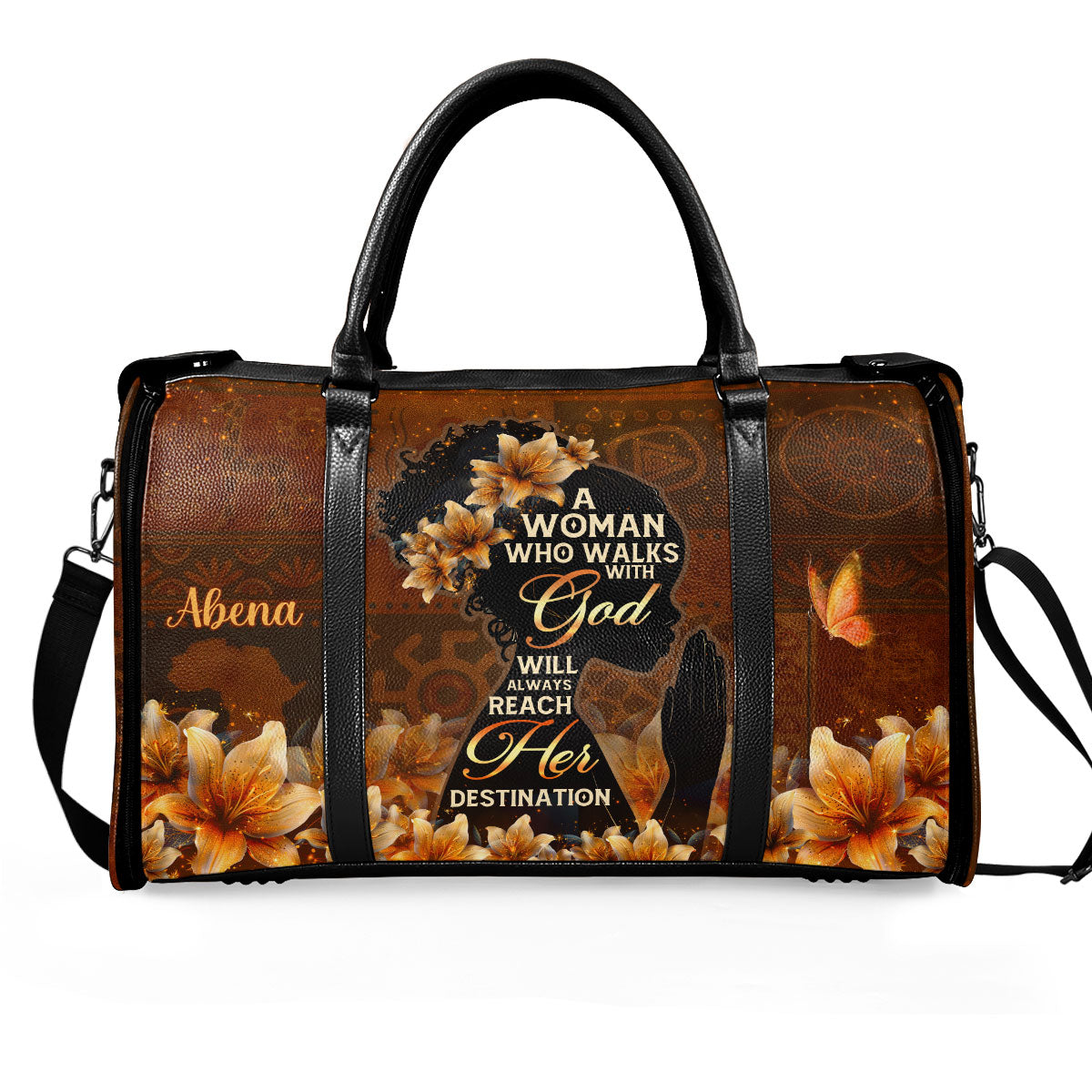 A Woman Who Walks With God - Personalized Leather Duffle Bag