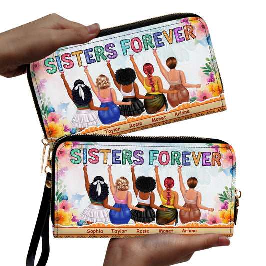 Sisters Forever - Personalized Leather Clutch Purse Sistas SBCPLTU2808M