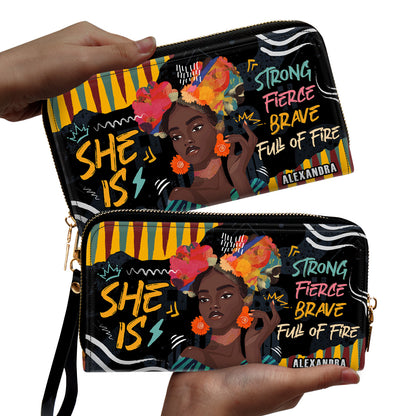 She Is - Personalized Leather Clutch Purse SBCPLTU2615M