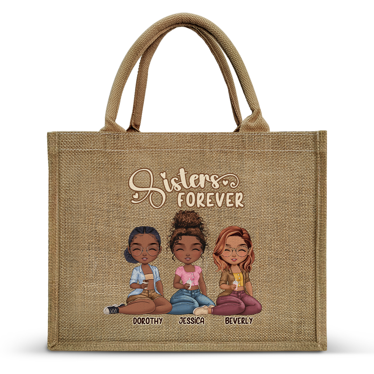 Sisters Forever - Personalized Jute Tote Bag