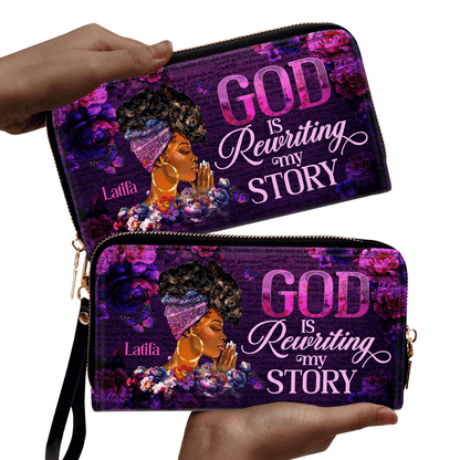 God Is Rewriting My Story - Personalized Leather Clutch Purse