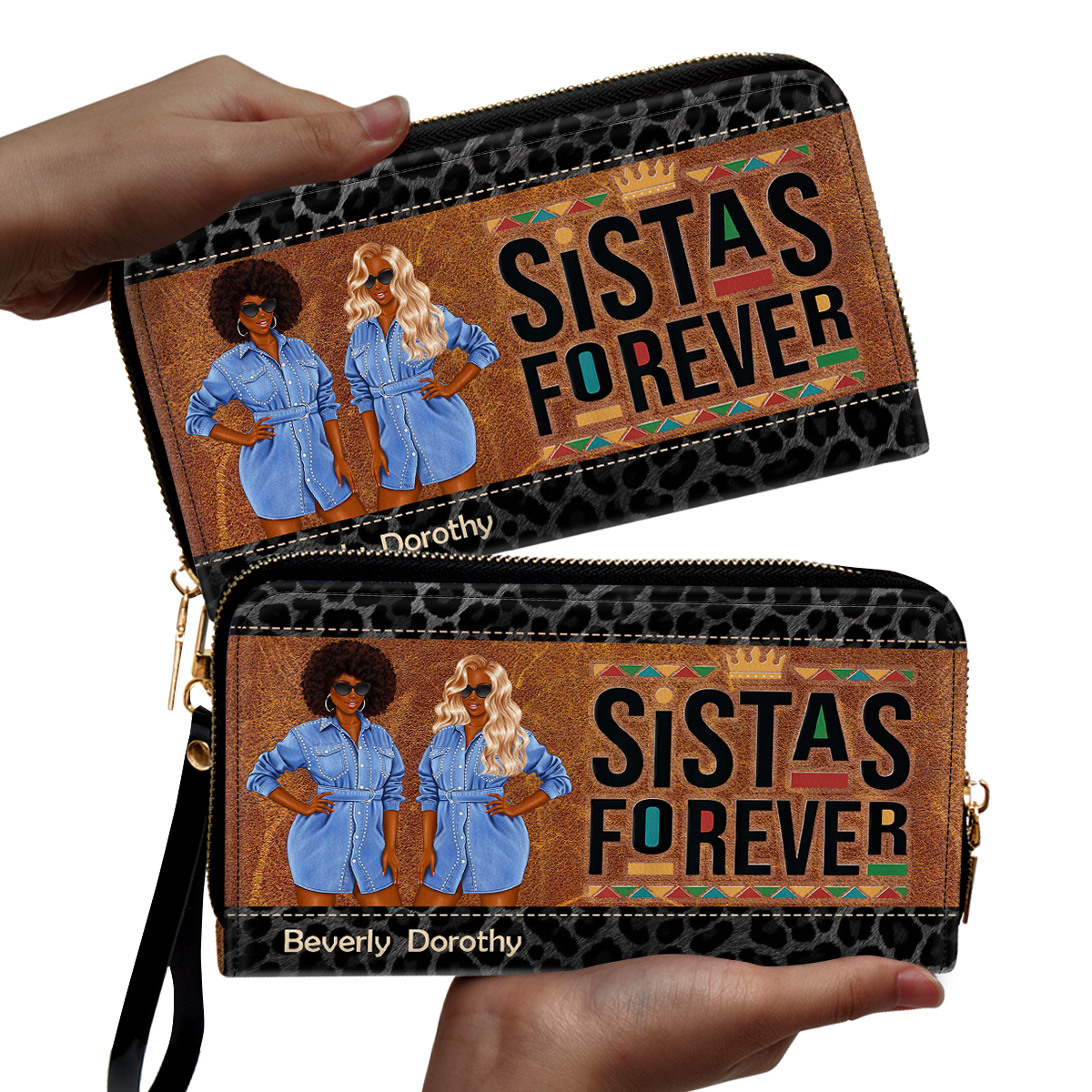 Sistas Forever - Personalized Leather Clutch Purse SBCPLM2485M