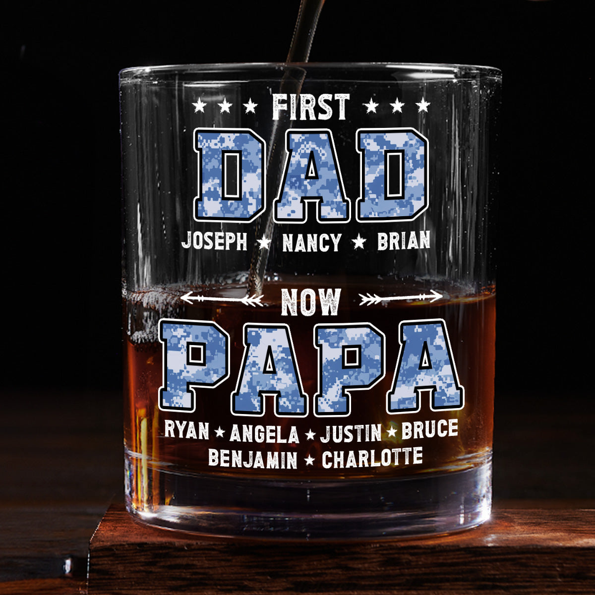 First Dad Now Grandpa - Personalized Round Whiskey Glass