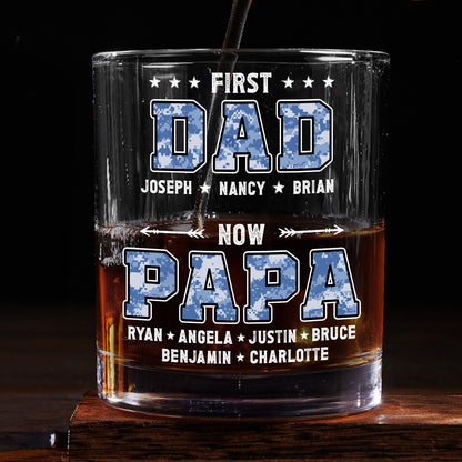 First Dad Now Grandpa - Personalized Round Whiskey Glass