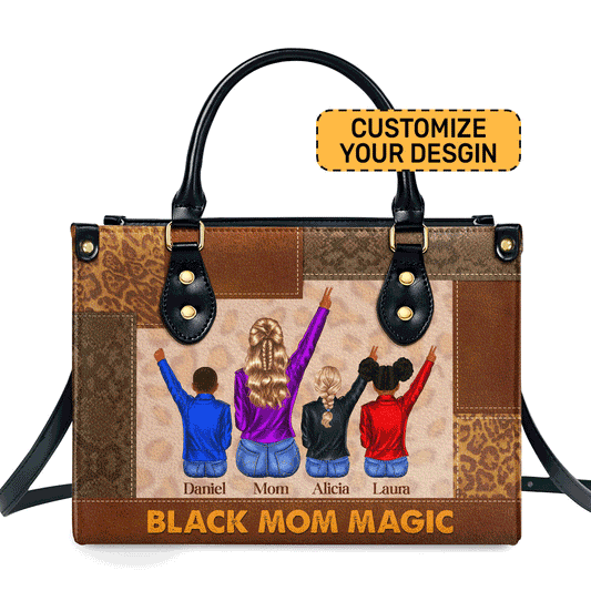 Black Mom Magic - Personalized Leather Handbag STB210