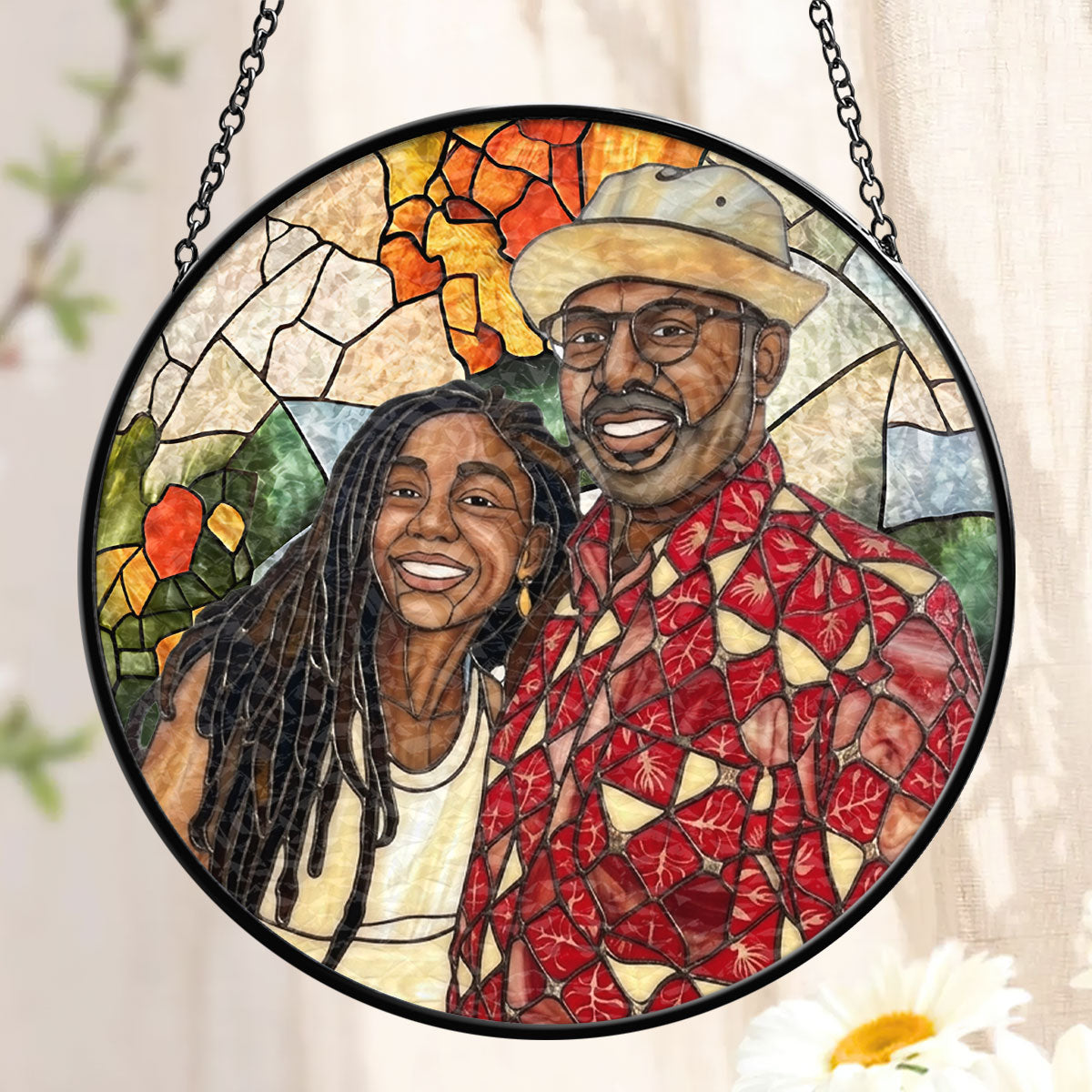 Custom Photo Portrait Dad Grandpa Parents Family - Personalized Stained Glass Window Hanging Suncatcher