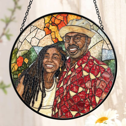 Custom Photo Portrait Dad Grandpa Parents Family - Personalized Stained Glass Window Hanging Suncatcher