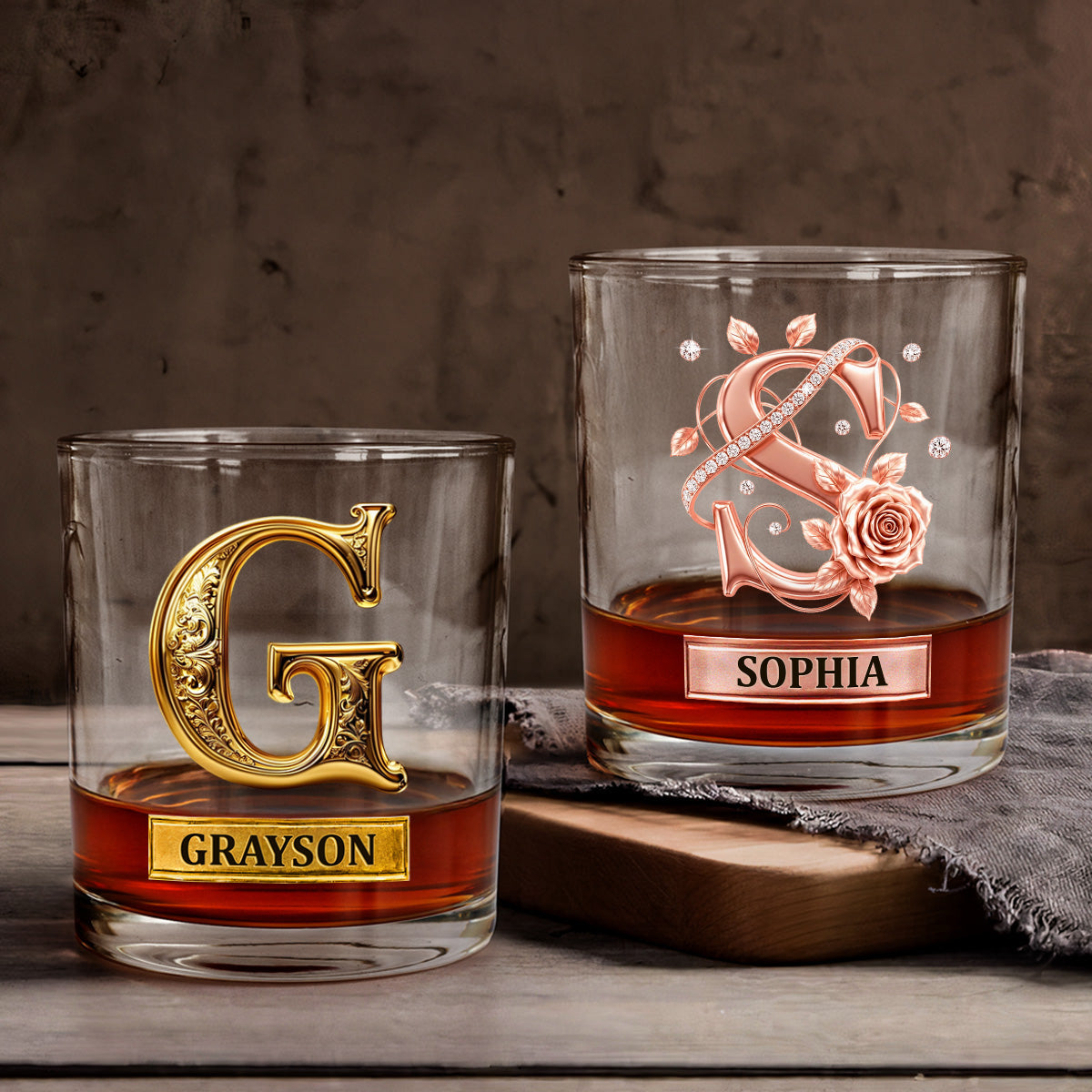 Roses Hold Love Initials Mark Us - Personalized Round Whiskey Glass