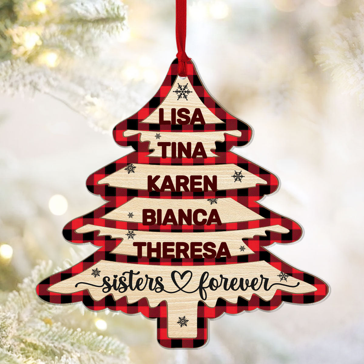 Sisters Forever Christmas Tree - Personalized Wood & Acrylic Ornament