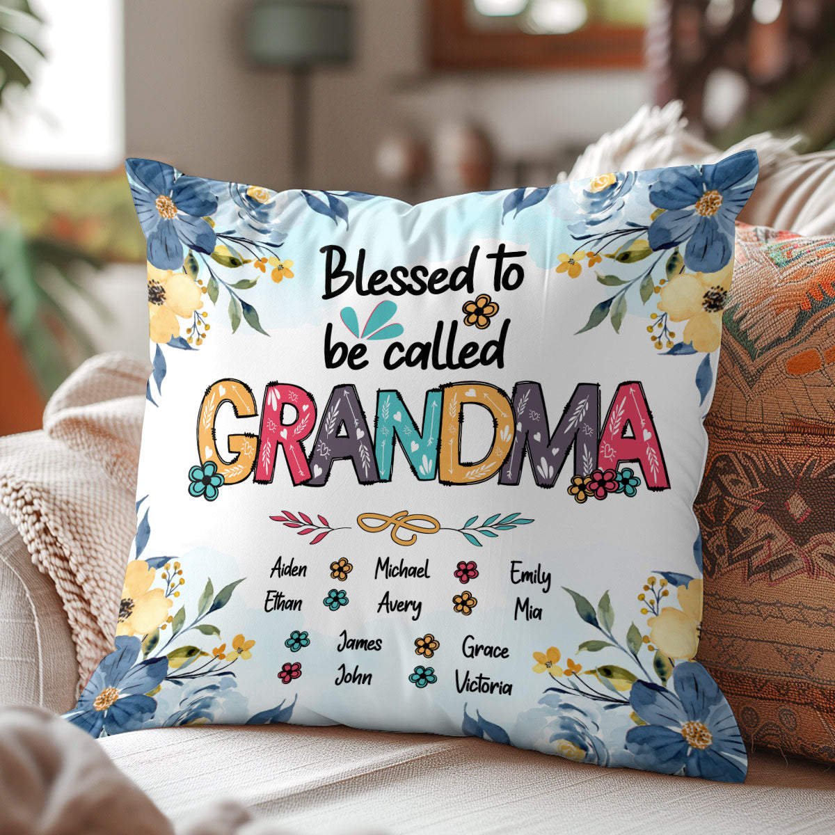 Blessed To Be Called Grandma Mom - Personalized Pillow