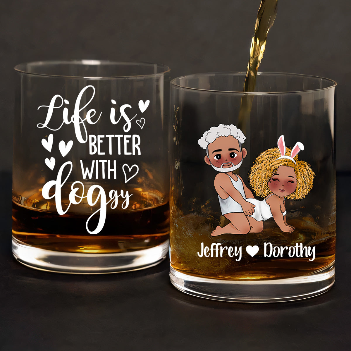 Life Is Better With Doggy - Personalized Round Whiskey Glass